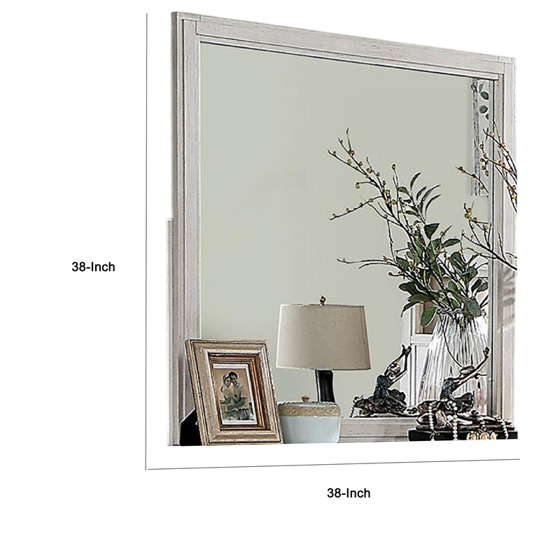 Varos Dresser Mirror-White Solid Wood-38 Inch Stylish Square Frame