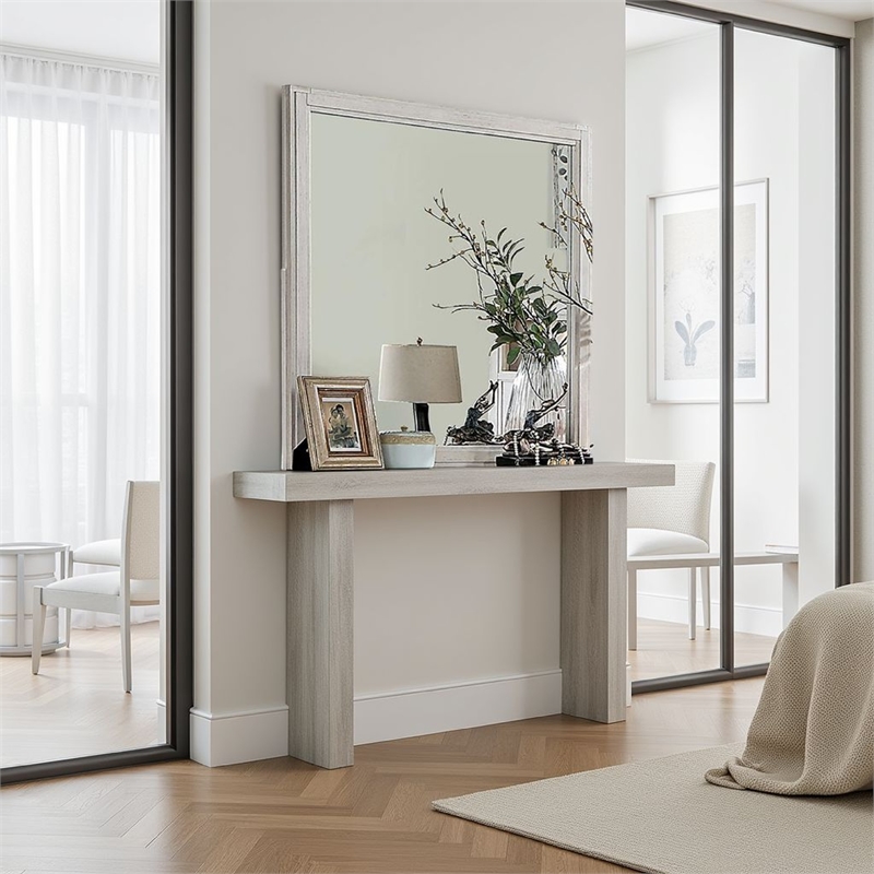 Varos Dresser Mirror-White Solid Wood-38 Inch Stylish Square Frame