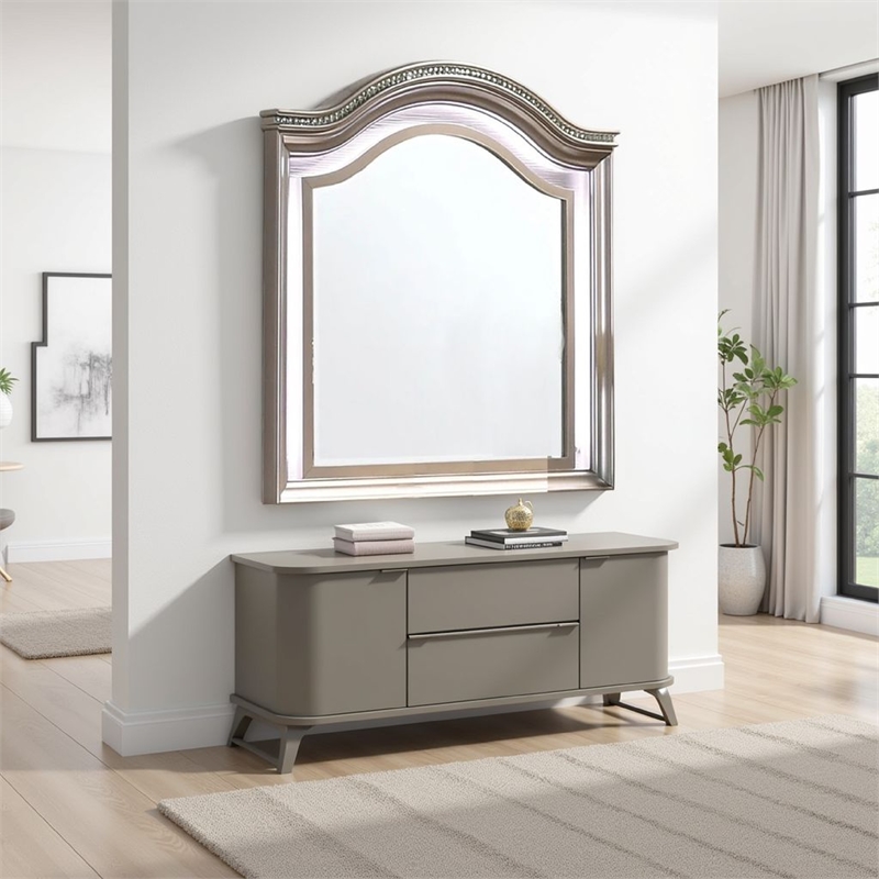 Jisoo Dresser Mirror-LED Light Frame-37 Inch Rose Gold Solid Wood