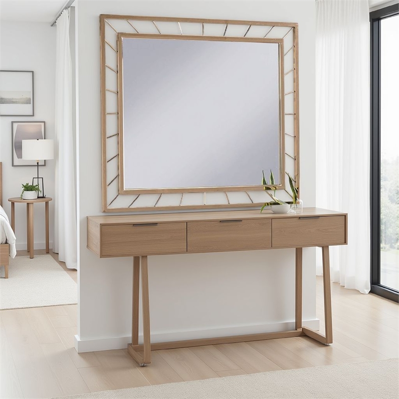 Brey Decorative Accent Mirror-39 Inch Glam Gold Plated Metal Frame
