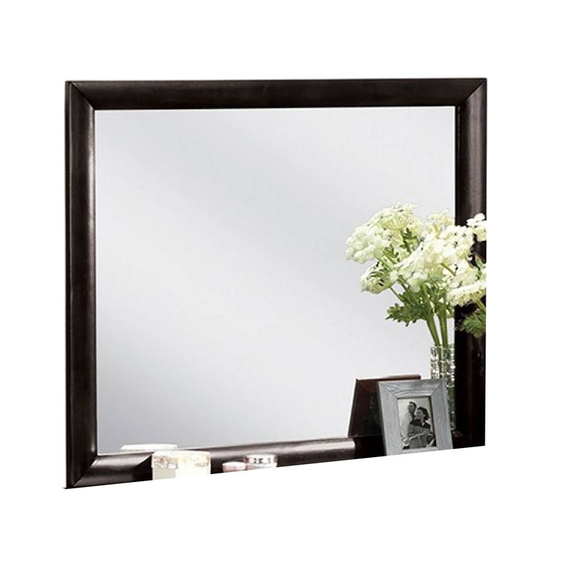 Simo Dresser Vanity Mirror-40 Inch Modern Black Solid Wood Frame