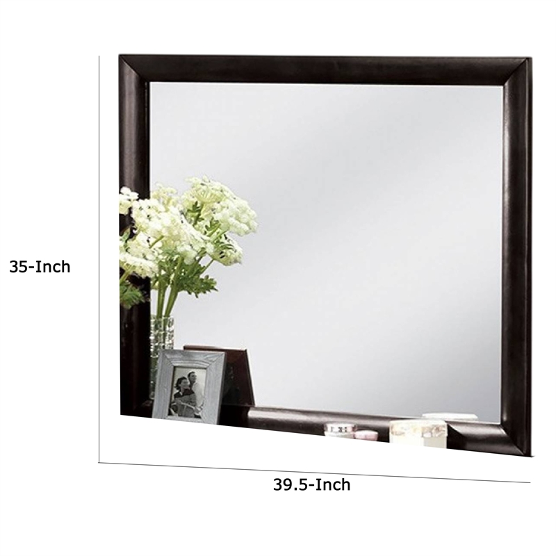 Simo Dresser Vanity Mirror-40 Inch Modern Black Solid Wood Frame