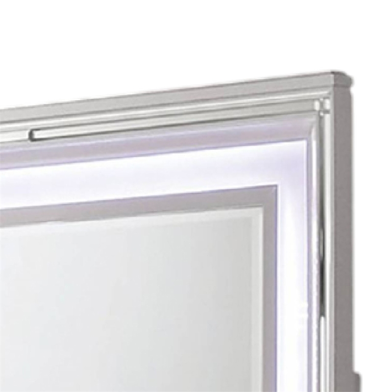 Lin Dresser Mirror with LED Lights-47 Inch White Solid Wood Frame