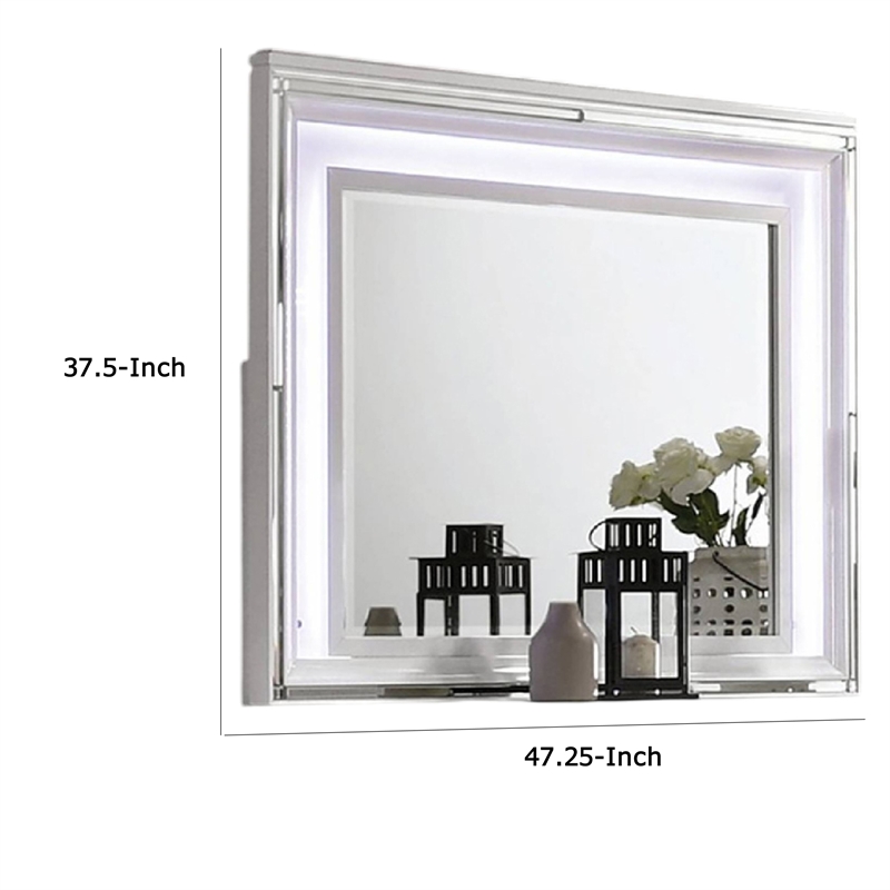 Lin Dresser Mirror with LED Lights-47 Inch White Solid Wood Frame