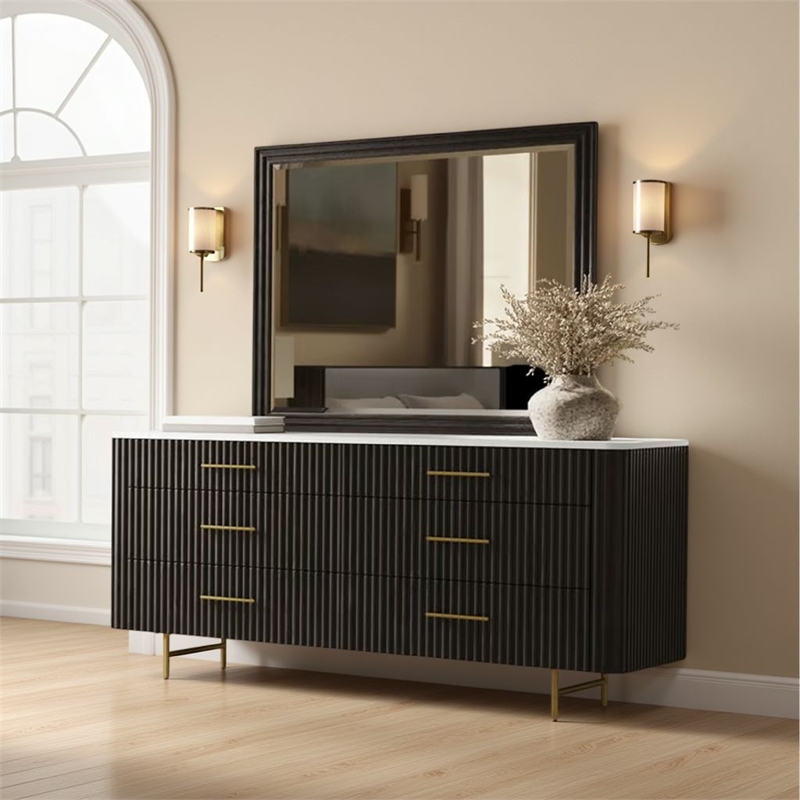 Jeh Dresser Mirror-Espresso Brown Wood-Sleek Rectangular Frame 36x42