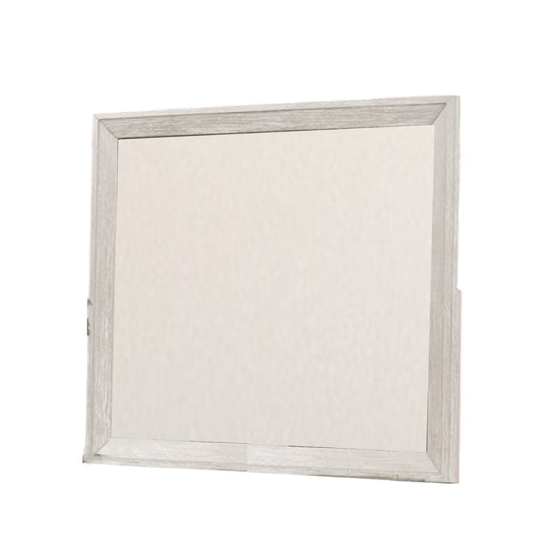 Diaz Dresser Mirror with Beveled Design-Light Gray Wood Frame 38x44