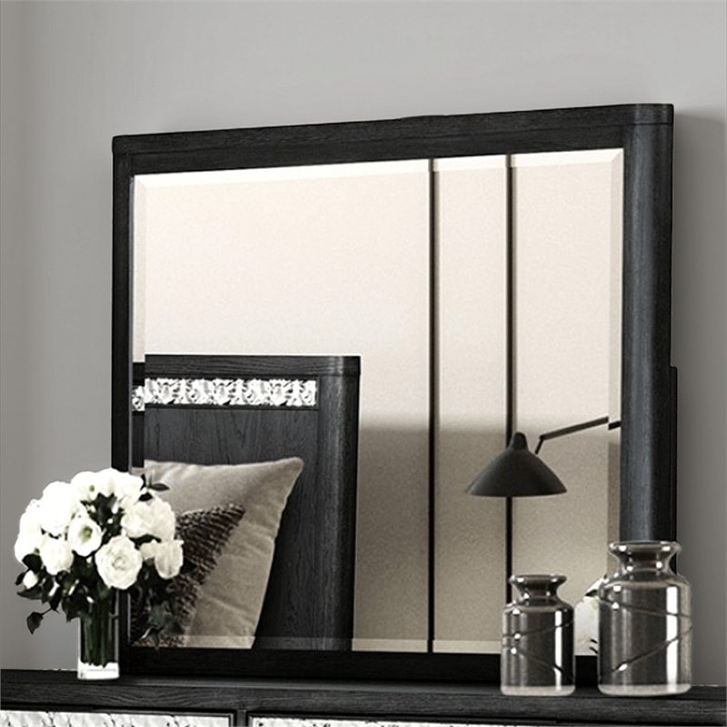 Zoko Dresser Mirror with Beveled Design-Ash Gray Solid Wood 38x42