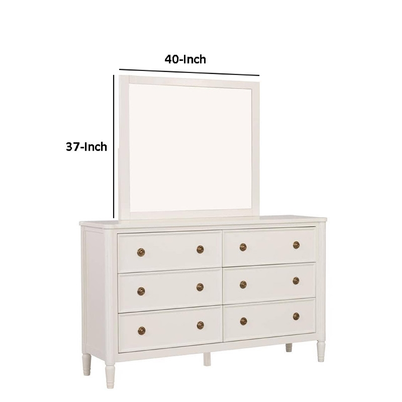 Alta Dresser Mirror-Classic French Design-White Solid Wood-40 Inch