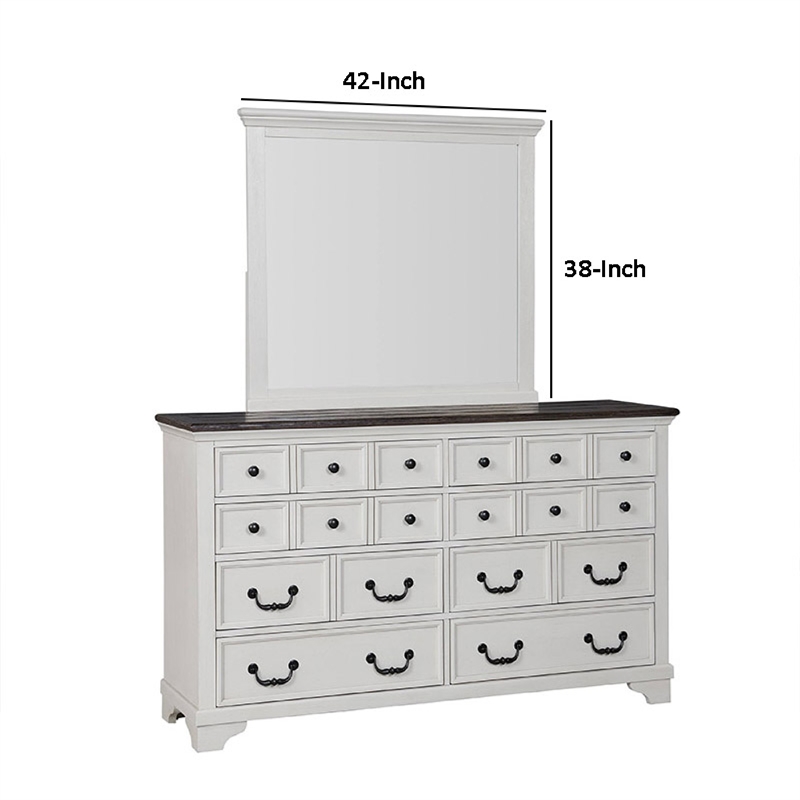 Hamps Dresser Mirror-White Solid Wood-Subtle Frame Details-38x42
