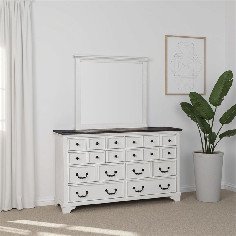 Hamps Dresser Mirror-White Solid Wood-Subtle Frame Details-38x42