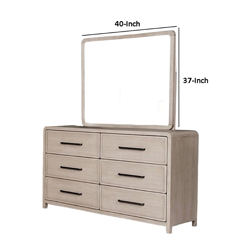 Giva Dresser Mirror-Rounded Edges-Natural Oak Beige Solid Wood 37x40