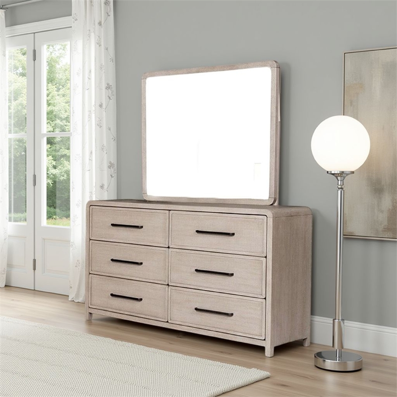 Giva Dresser Mirror-Rounded Edges-Natural Oak Beige Solid Wood 37x40