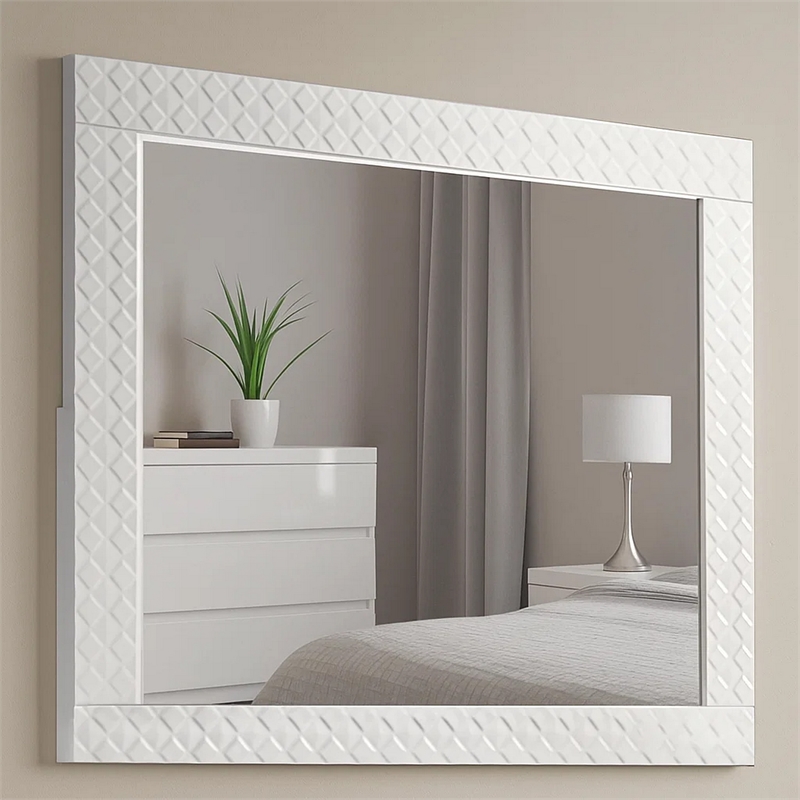 Dema Dresser Vanity Mirror-High Gloss White Textured Trim