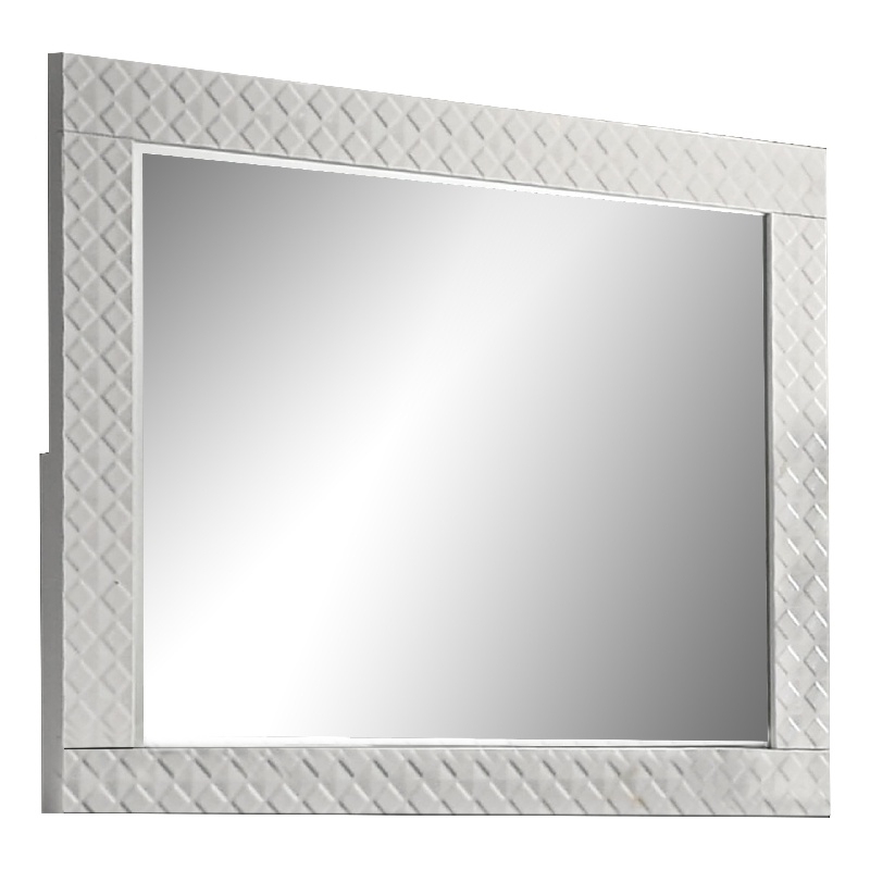 Dema Dresser Vanity Mirror-High Gloss White Textured Trim