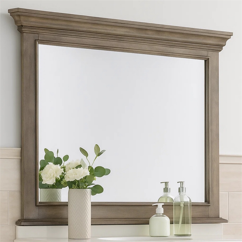 Zea Vanity Dresser Mirror-Elegant Crown Moldings in Aged Oak Brown