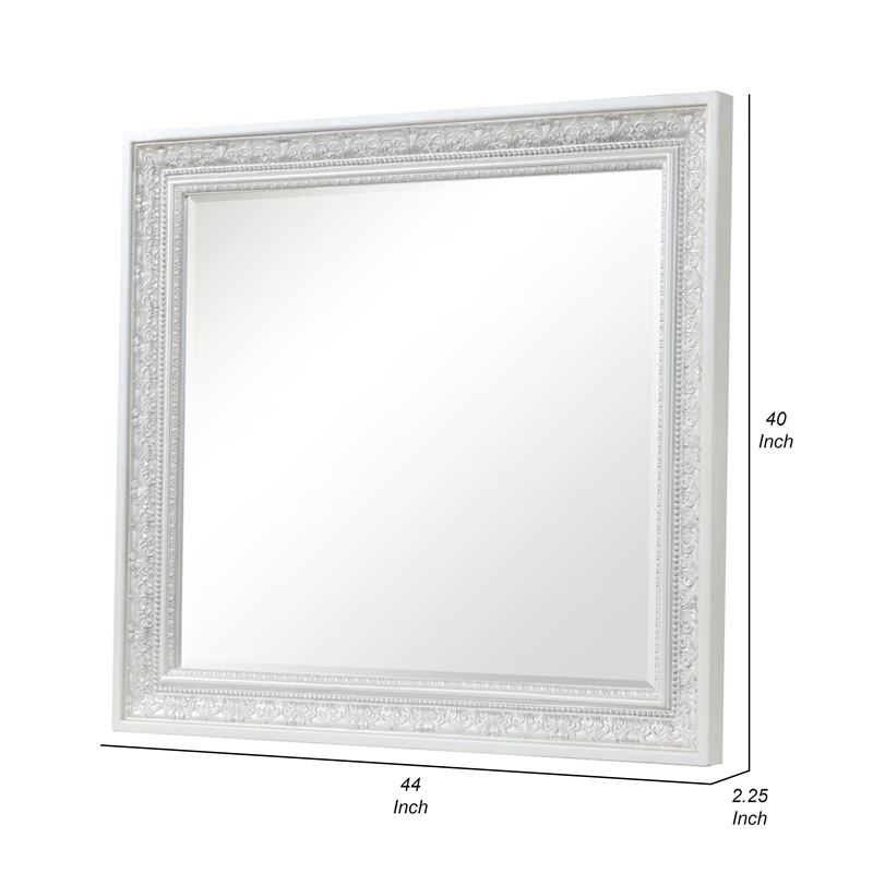 Miamy Dresser Mirror-44 Inch Cream White Wood Frame-Bevelled Edge