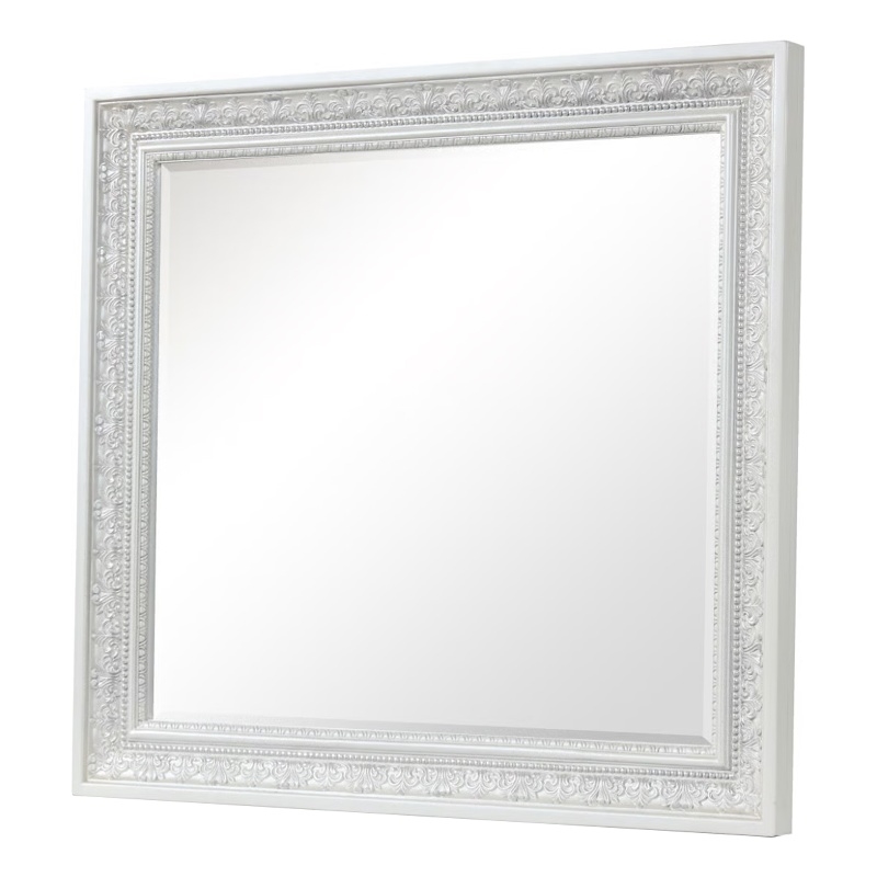 Miamy Dresser Mirror-44 Inch Cream White Wood Frame-Bevelled Edge