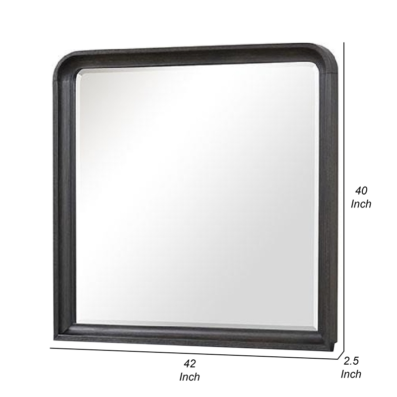 Osko 42 Inch Dresser Mirror-Rounded Edges-Black Poplar Wood