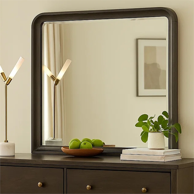 Osko 42 Inch Dresser Mirror-Rounded Edges-Black Poplar Wood