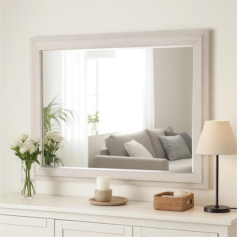 Loji 48 Inch Dresser Mirror-Weathered Gray Frame-Solid Rubberwood