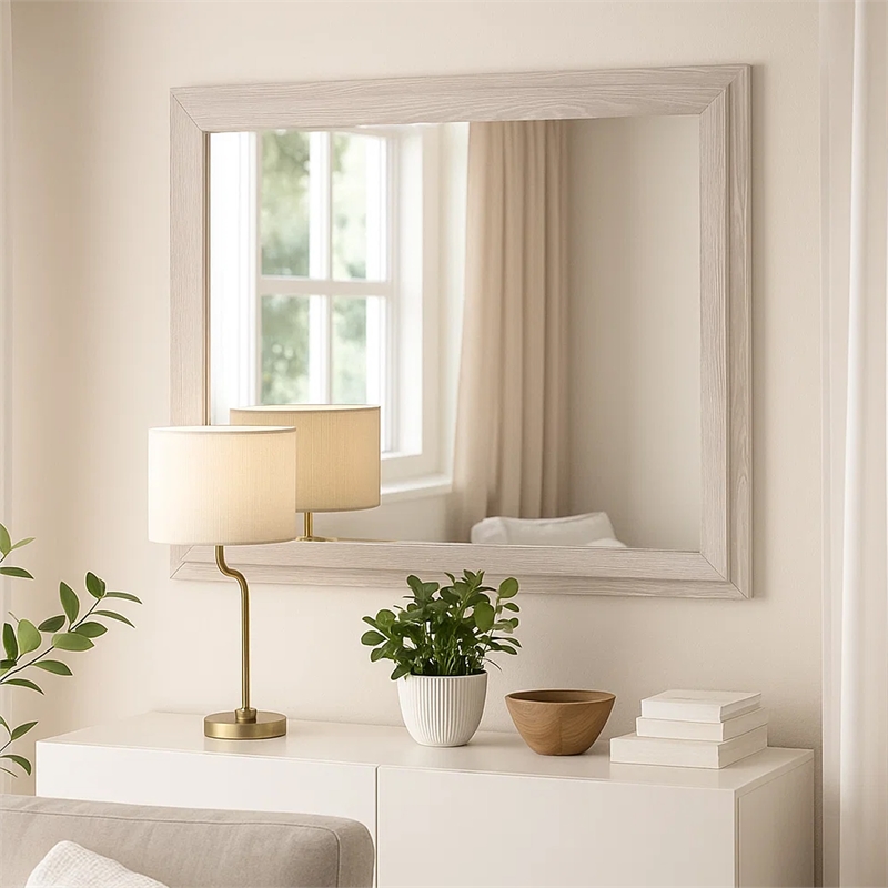 Loji 48 Inch Dresser Mirror-Weathered Gray Frame-Solid Rubberwood
