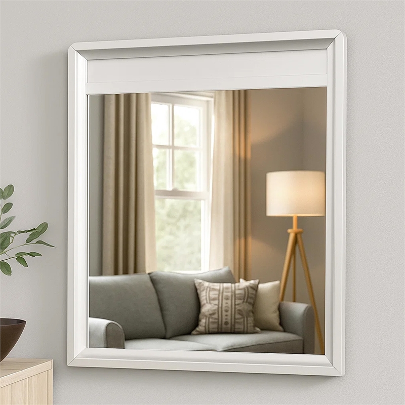 Broy 40 Inch Dresser Mirror-Champagne Gray Wood-Rounded Edges