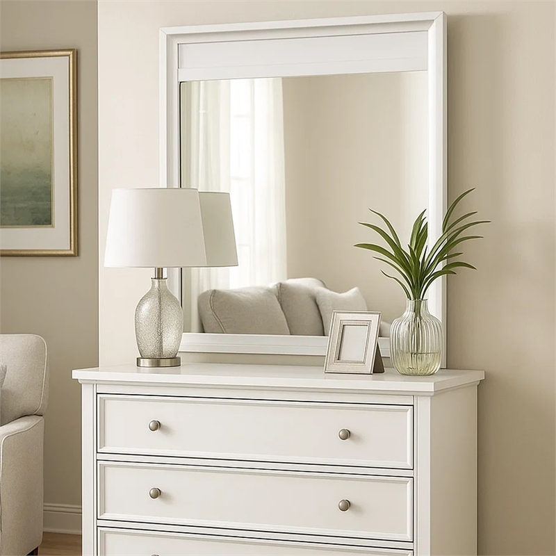Broy 40 Inch Dresser Mirror-Champagne Gray Wood-Rounded Edges