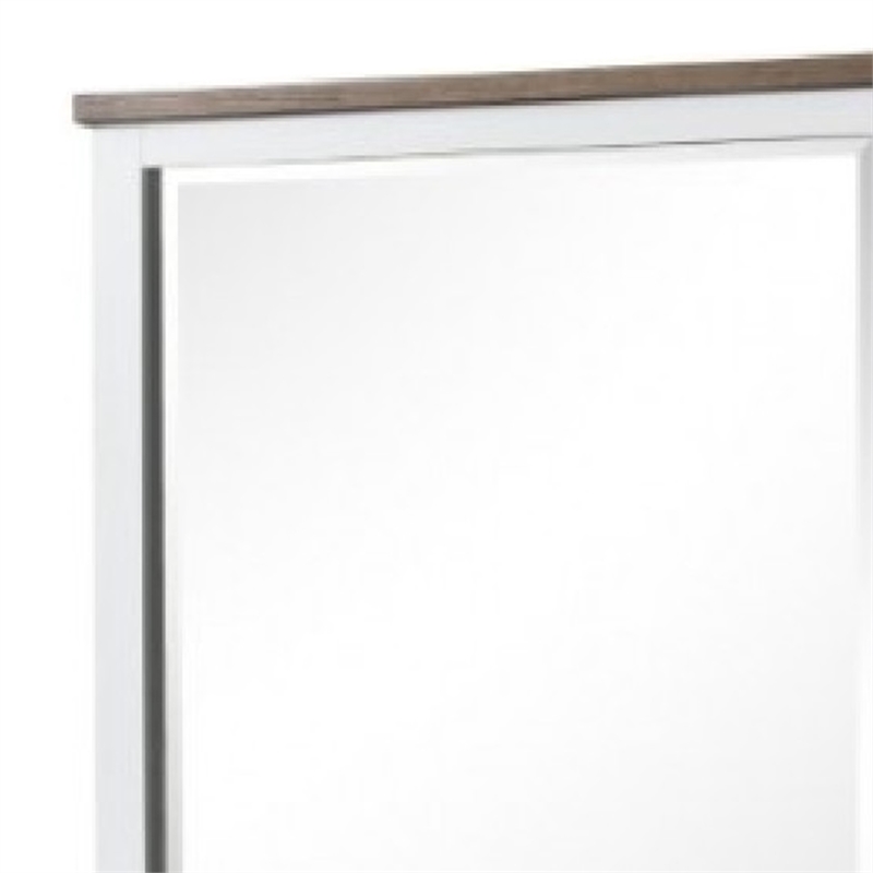 Tela Dresser Mirror-White Pinewood Frame-Dark Brown Top-36 Inch
