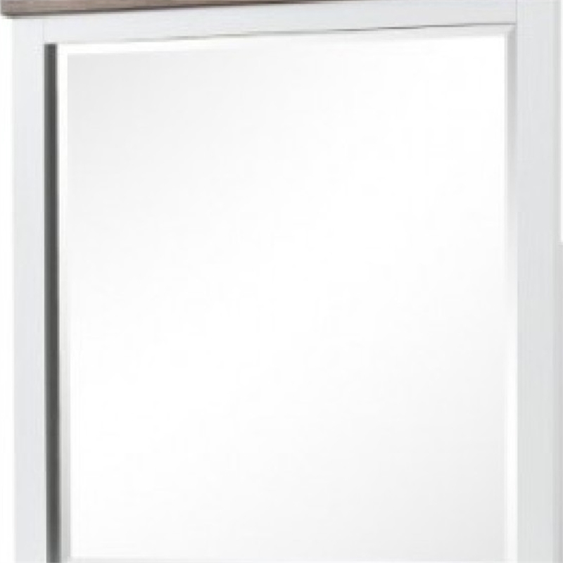 Tela Dresser Mirror-White Pinewood Frame-Dark Brown Top-36 Inch