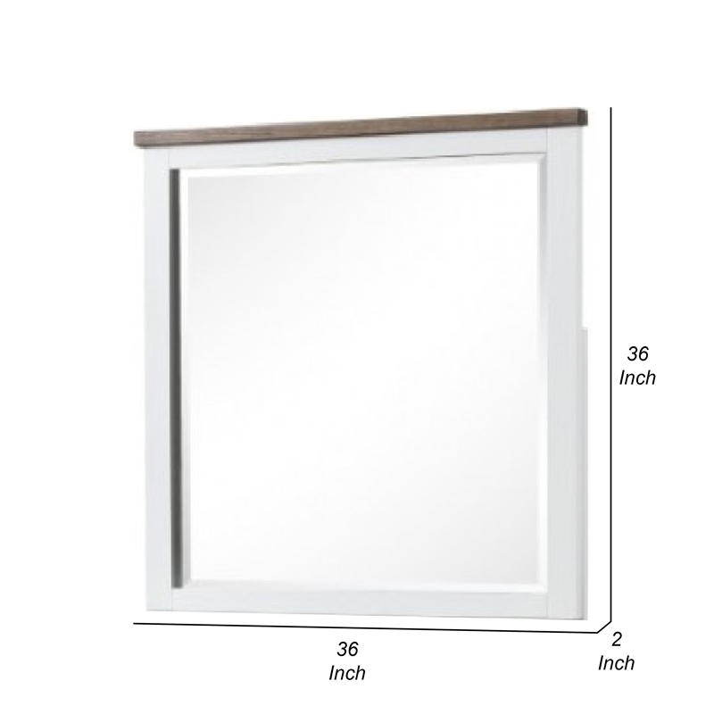 Tela Dresser Mirror-White Pinewood Frame-Dark Brown Top-36 Inch