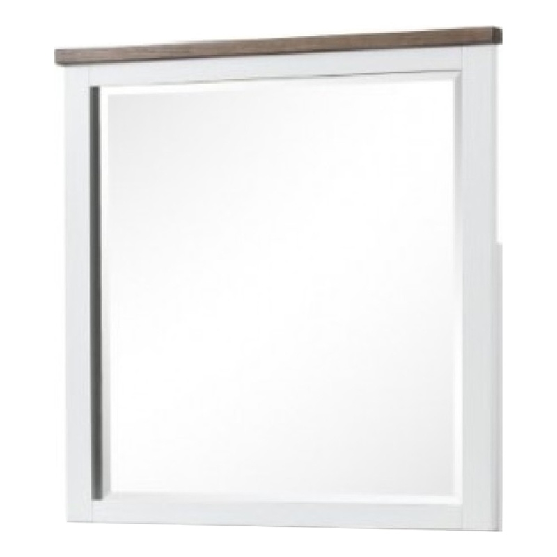 Tela Dresser Mirror-White Pinewood Frame-Dark Brown Top-36 Inch