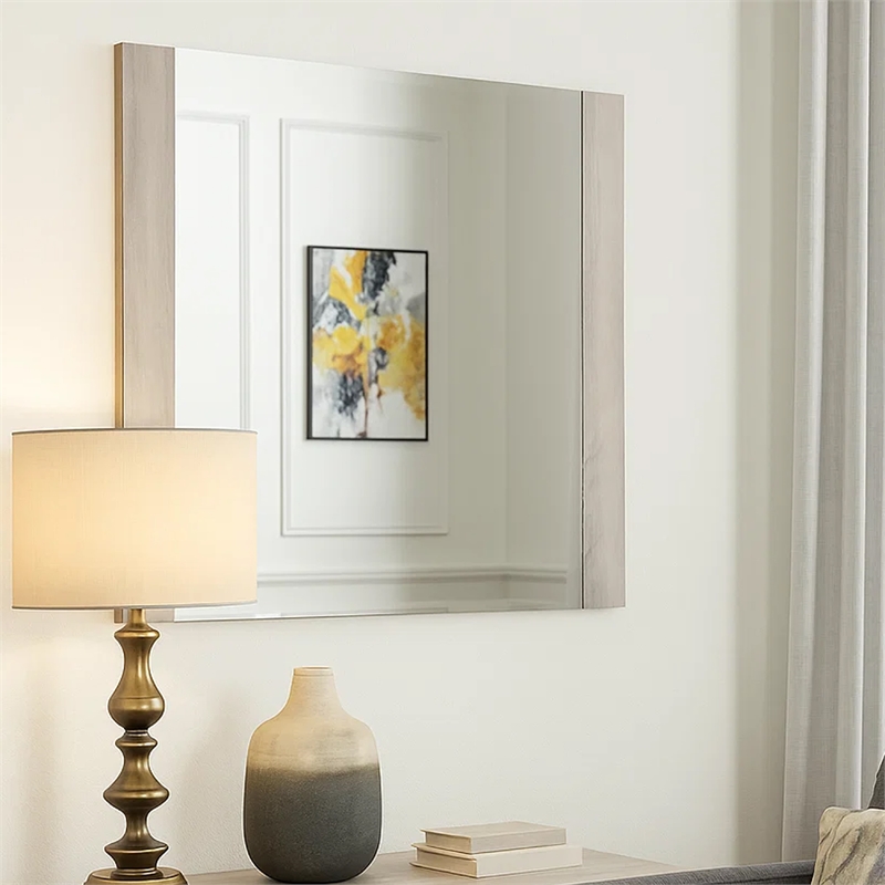 Nomi Dresser Mirror-44 Inch White Wash Rectangular Wood Frame