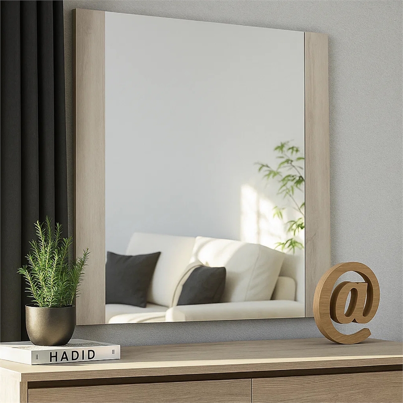 Nomi Dresser Mirror-44 Inch White Wash Rectangular Wood Frame