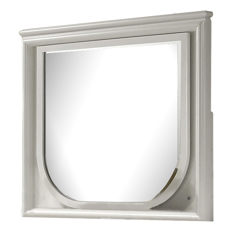 Dima Dresser Mirror-38 Inch-White Rubberwood-Embossed Panels w LED
