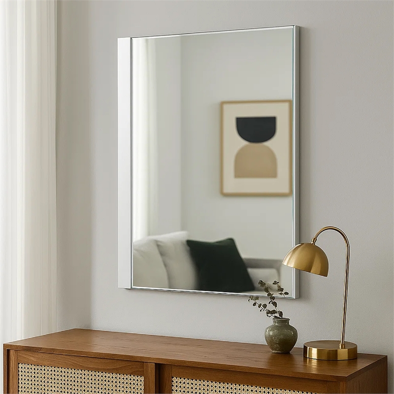 Suni Dresser Mirror-40 Inch-Sleek White Wood-Frameless Design