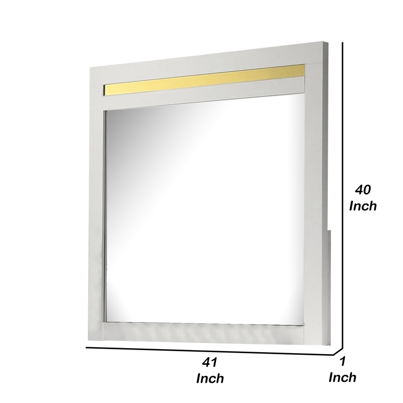 Yoki 41 Inch Dresser Mirror-Modern Glam White with Gold Acrylic Accents