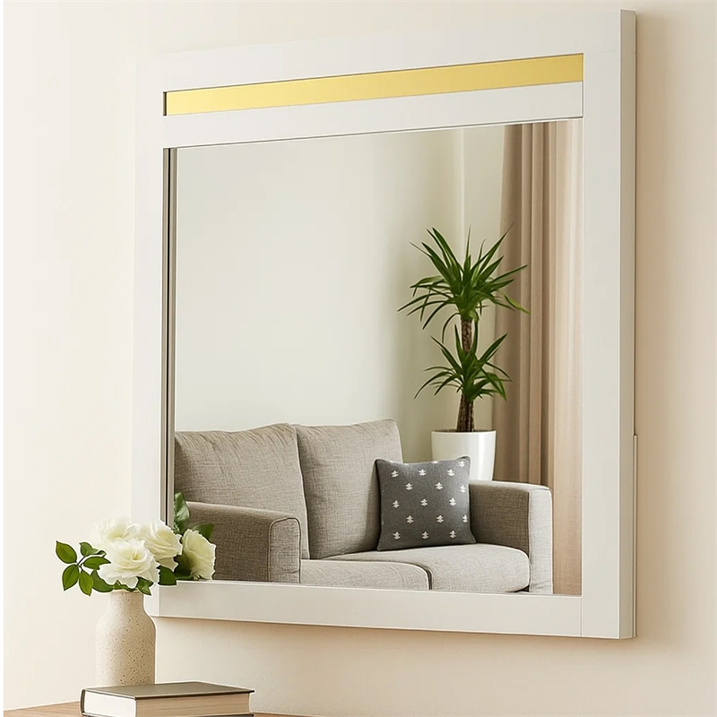 Yoki 41 Inch Dresser Mirror-Modern Glam White with Gold Acrylic Accents