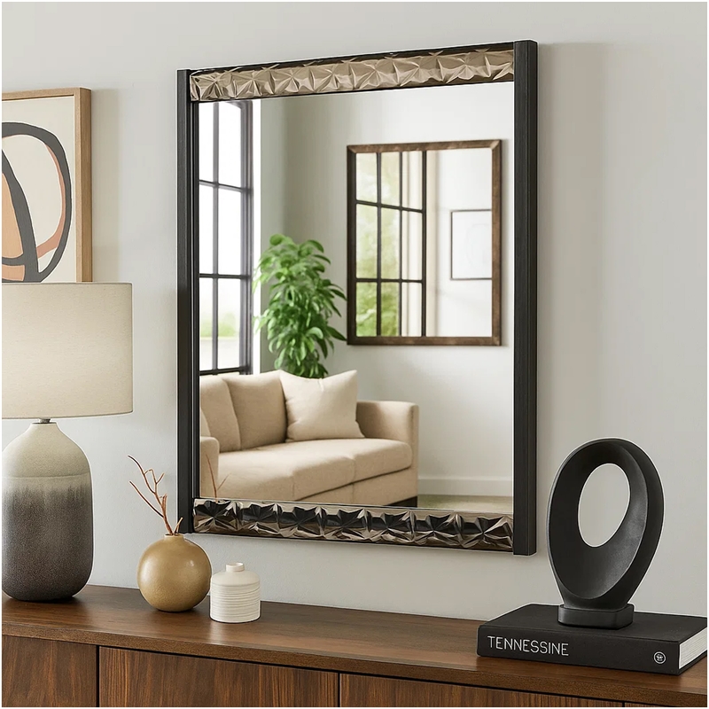 Zara 36x40 Dresser Mirror-Rectangular-Chrome Geo Molding-Ash Gray