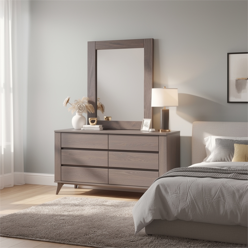 Stav Dresser Mirror with Rectangular Frame-Gray Brazilian Pine Wood