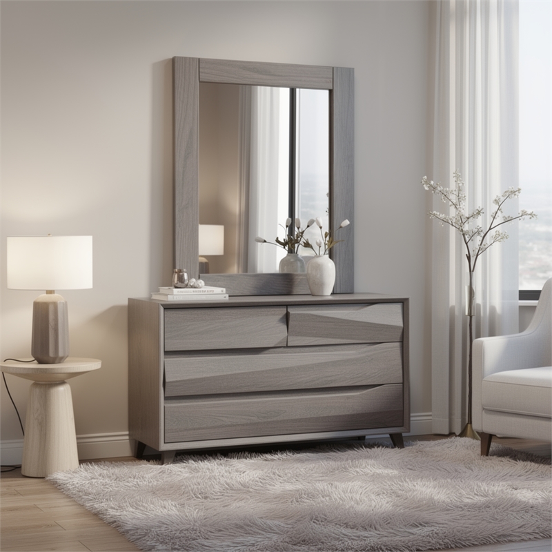 Stav Dresser Mirror with Rectangular Frame-Gray Brazilian Pine Wood