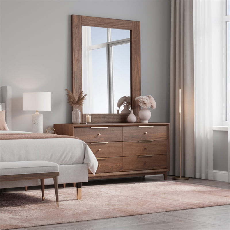 Stav Dresser Mirror-Rectangular Frame-Mahogany Brazilian Pine Wood