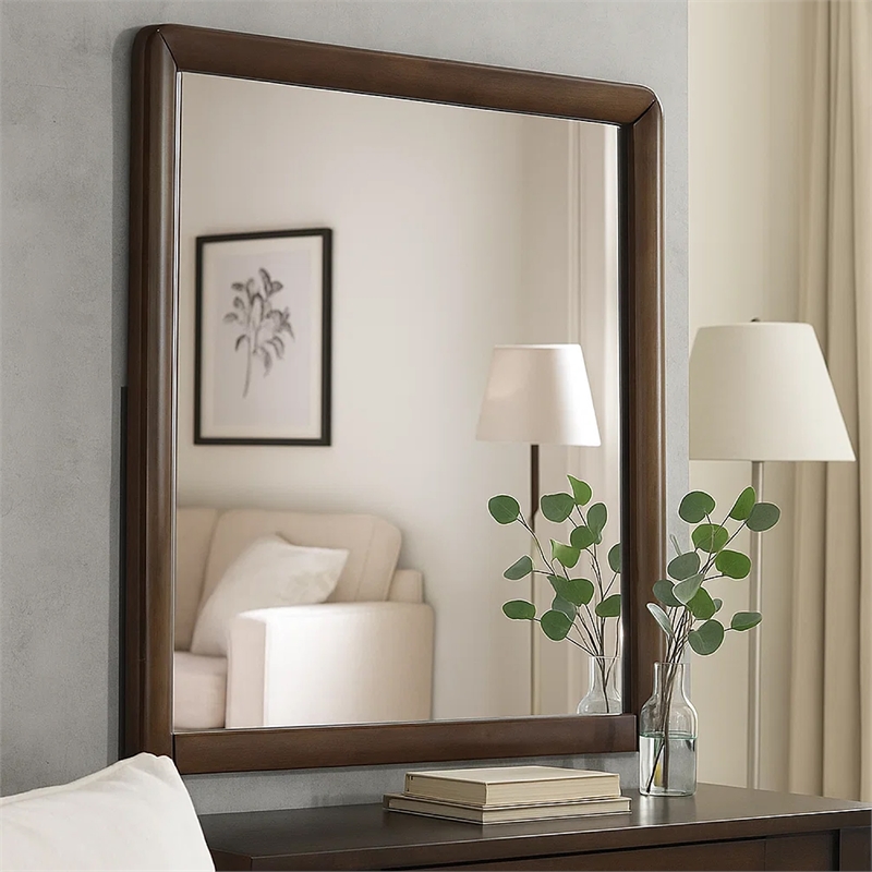 Cair Dresser Mirror-32 Inch Rectangular Frame-Round Edges-Brown Wood