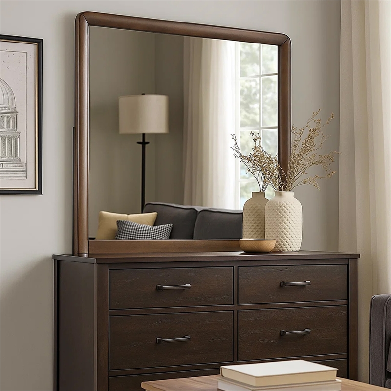Cair Dresser Mirror-32 Inch Rectangular Frame-Round Edges-Brown Wood