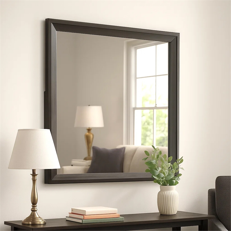 Fema Dresser Mirror-35 Inch Bevel Edge Frame-Brown Wood
