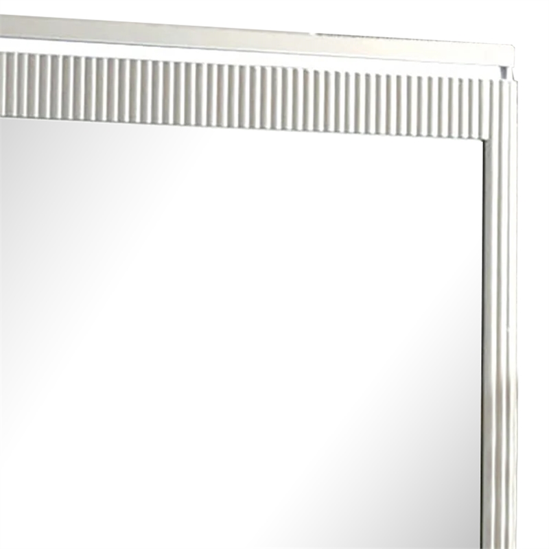 Alda Dresser Mirror-Rectangular Gray Reeded Wood-Silver Trim-38x40