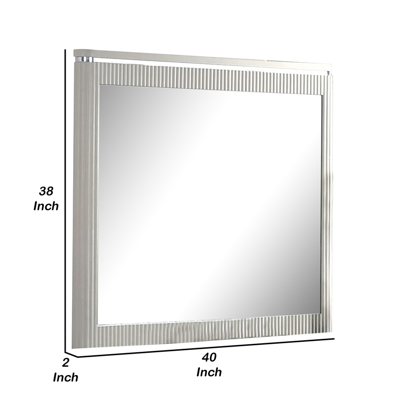 Alda Dresser Mirror-Rectangular Gray Reeded Wood-Silver Trim-38x40