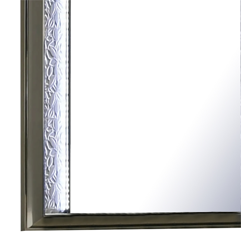 Levi Dresser Mirror-38 Inch-Leaf Pattern Molding w LED-Dark Gray Wood