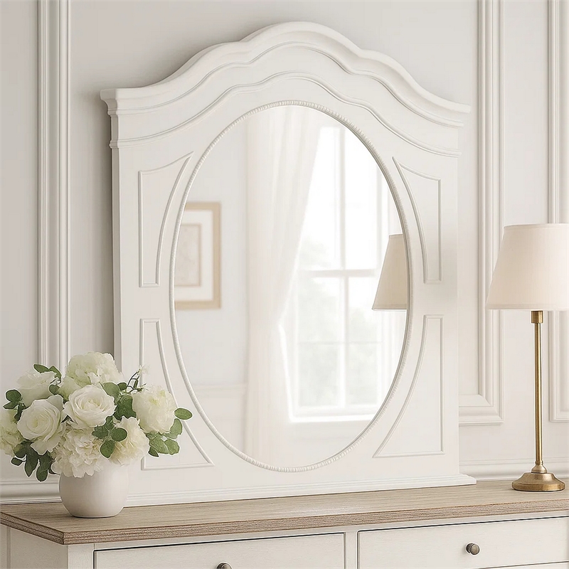 Calpan Dresser Mirror-Modern White Solid Wood Frame-38x40