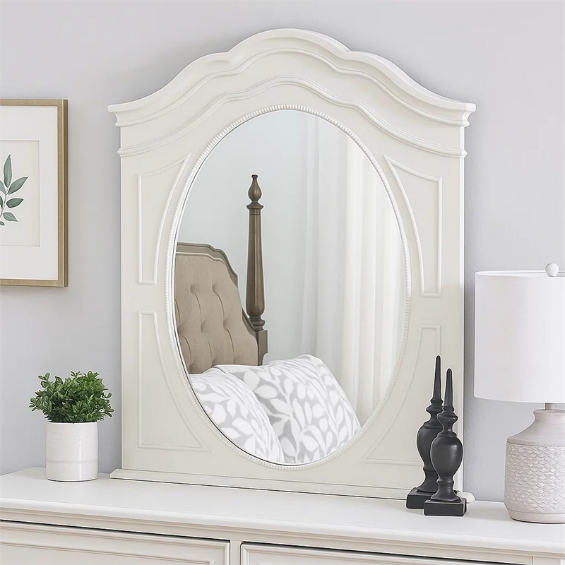 Calpan Dresser Mirror-Modern White Solid Wood Frame-38x40