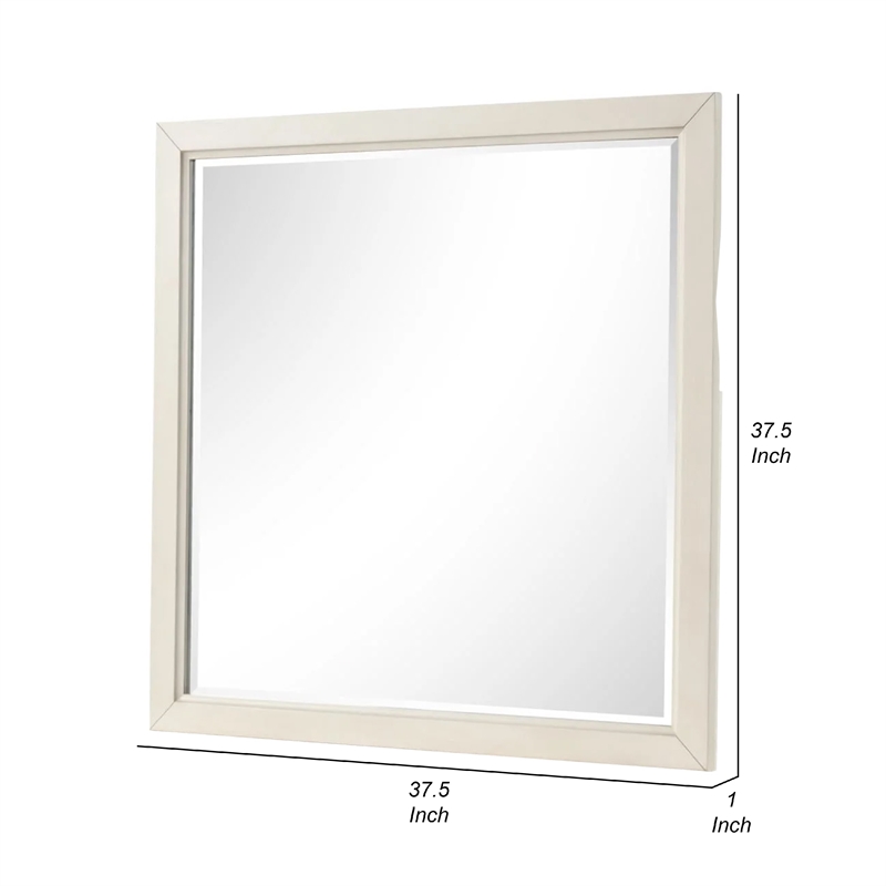 Toi Dresser Mirror-Beveled Glass-Antique White Finished Solid Wood-38 Inch
